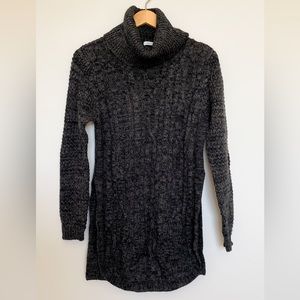 Dark Grey Cowl Neck Sweater Tunic with Side Slits